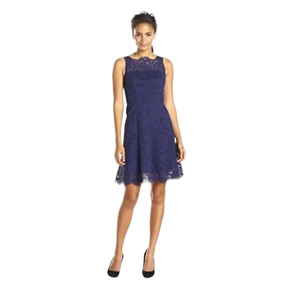 Shoshanna Navy Blue Lace Scalloped Sleeveless Mini Cocktail Dress 10 - Picture 13 of 13
